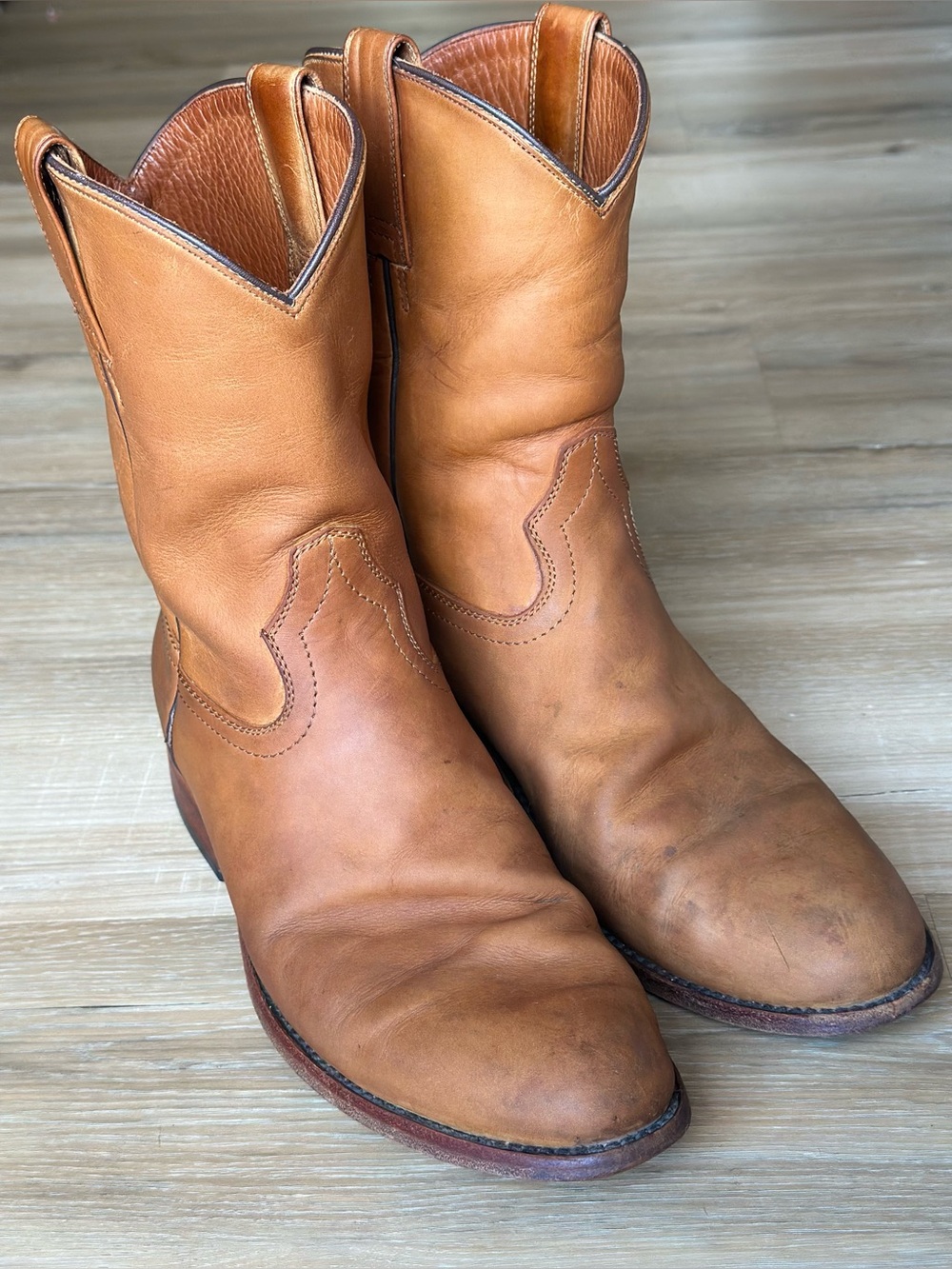 Rhodes Footwear Roper Leather Cowboy Boots Mens 10.5  Tan Brown Huckberry